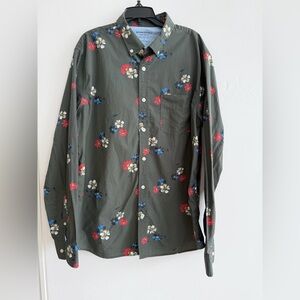 Banana Republic Luxe Poplin Olive Green Floral Print | Large